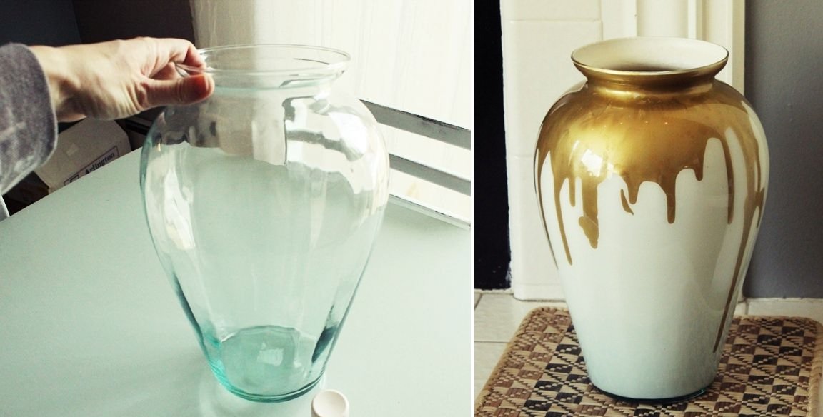Vase en verre de goutte de peinture et de lait de bricolage