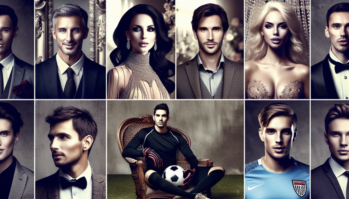 Célébrités : Keanu Reeves, Kourtney Kardashian, Kylian Mbappé, centrés sur fond élégant.