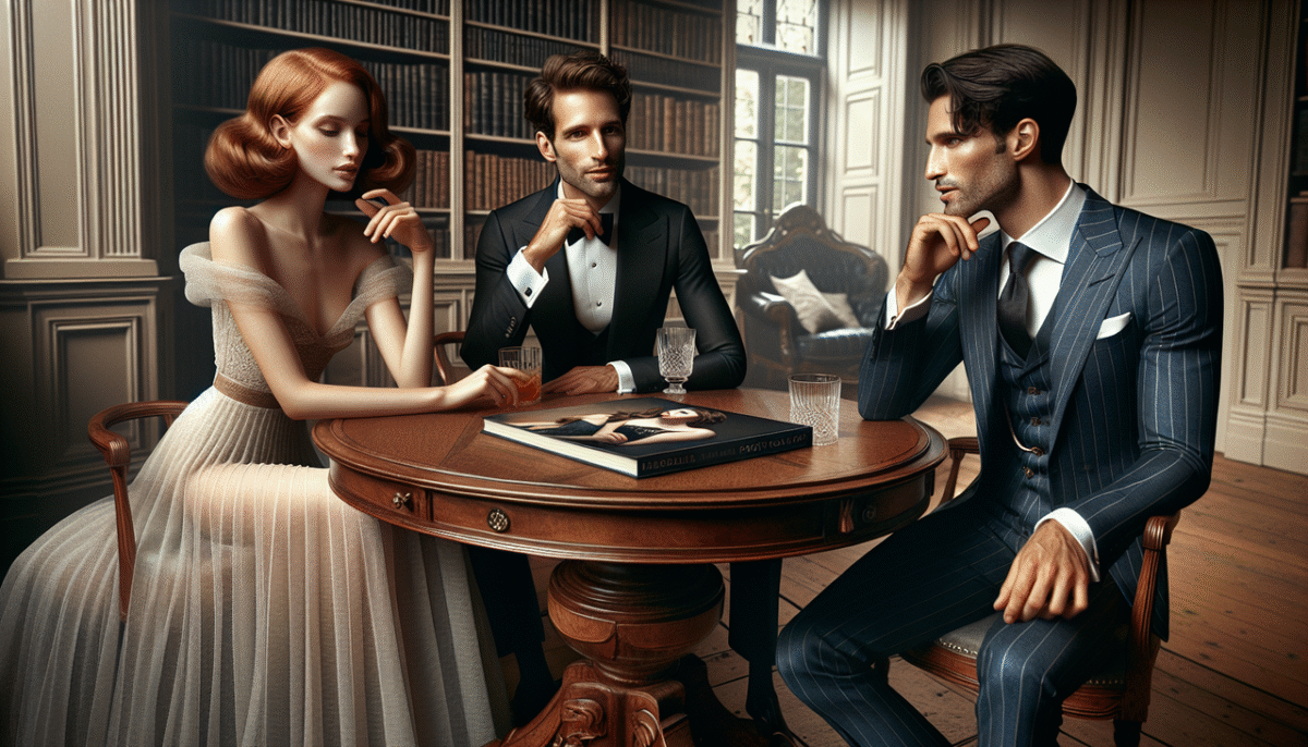 Célébrités Nicole Kidman, Natalie Portman, Novak Djokovic discutant autour d'une table en chêne vintage.