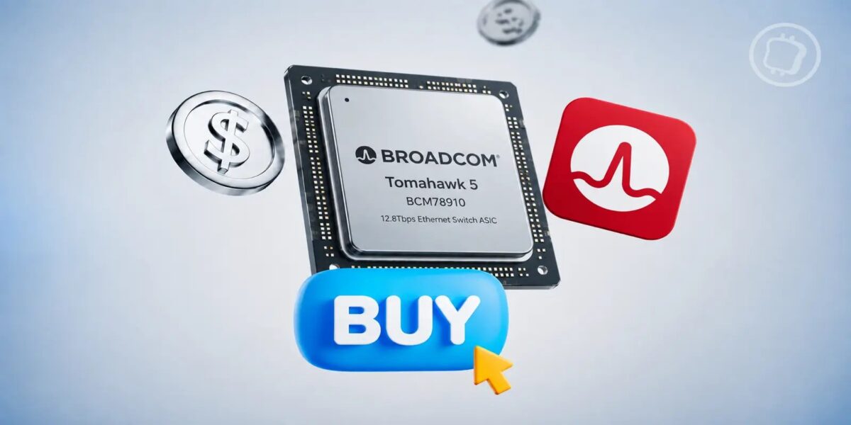 Logo Broadcom et graphique de cours en Bourse