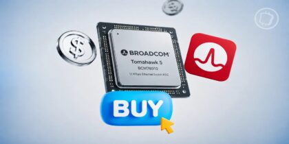 Logo Broadcom et graphique de cours en Bourse